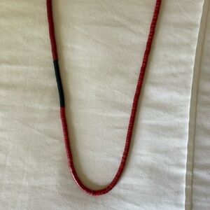 Red and black handmade artisan African trade bead necklace